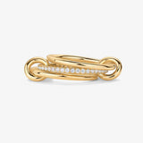 Gold plated double band ring with pavé crystal bar