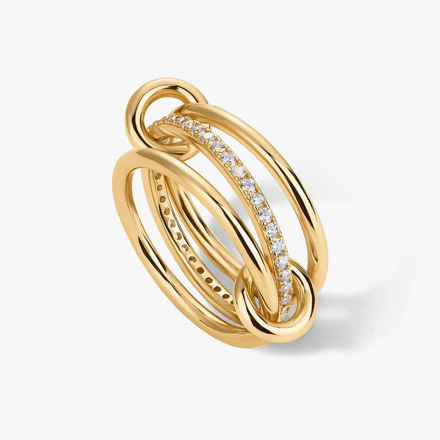 Close-up of gold plated pavé crystal bar ring detail