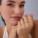 Close-up of sterling silver pavé crystal bar ring detail