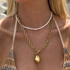 Women’s Chunky Chain Necklace with Pearl Pendant – Elegant Pearl Touch Design-Necklaces-Admires Jewellery-Admires Jewellery