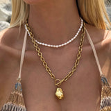 Women’s Chunky Chain Necklace with Pearl Pendant – Elegant Pearl Touch Design-Necklaces-Admires Jewellery-Admires Jewellery