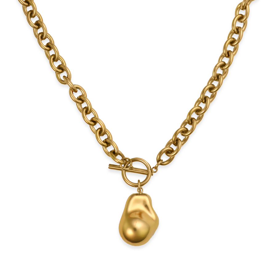 Women’s Chunky Chain Necklace with Pearl Pendant – Elegant Pearl Touch Design-Necklaces-Admires Jewellery-Gold-Admires Jewellery