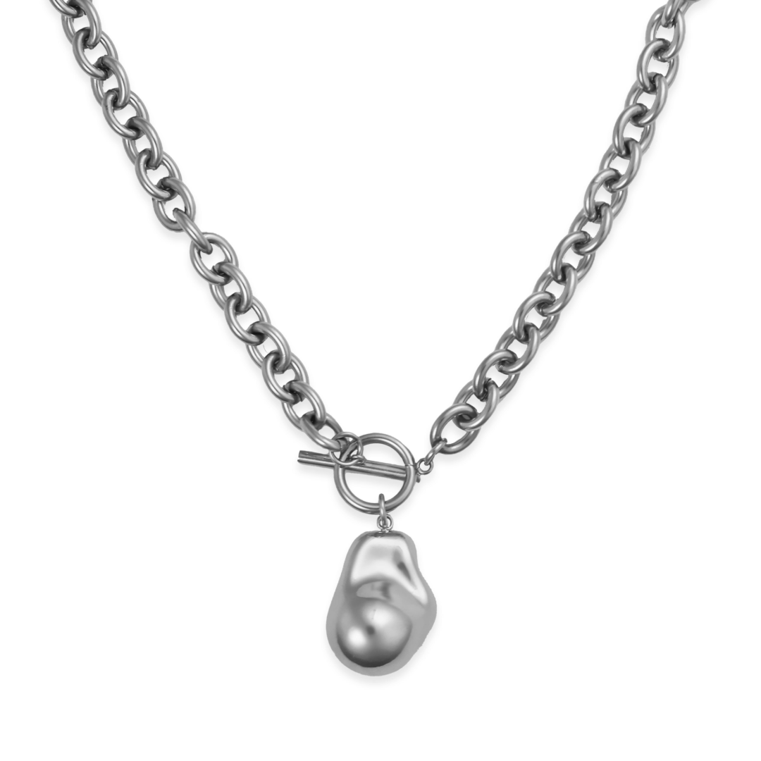 Women’s Chunky Chain Necklace with Pearl Pendant – Elegant Pearl Touch Design-Necklaces-Admires Jewellery-Silver-Admires Jewellery