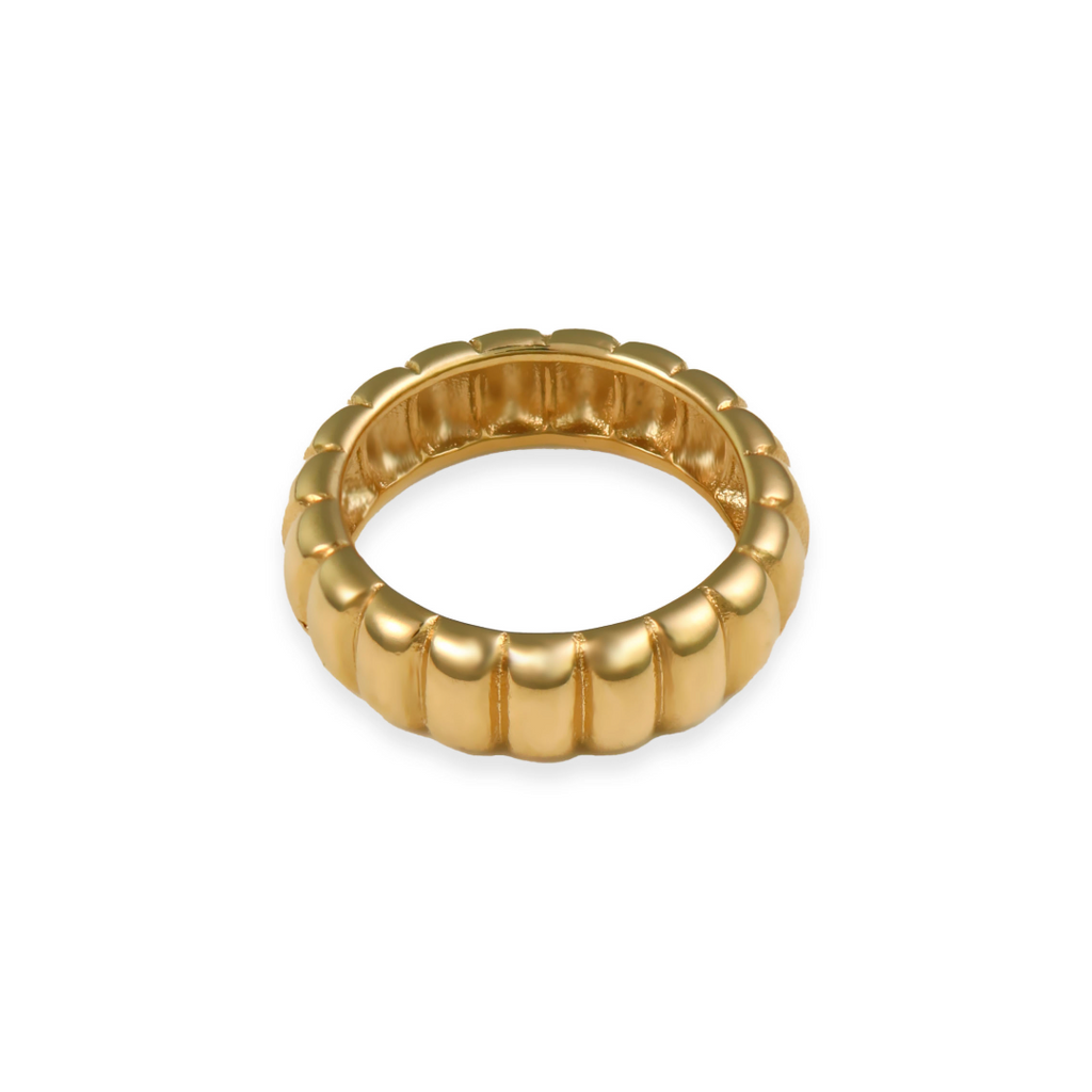 Women’s Chunky Ribbed Ring – Modern Labyrinth Textured Design-Rings-Admires Jewellery-16-Gold-Admires Jewellery