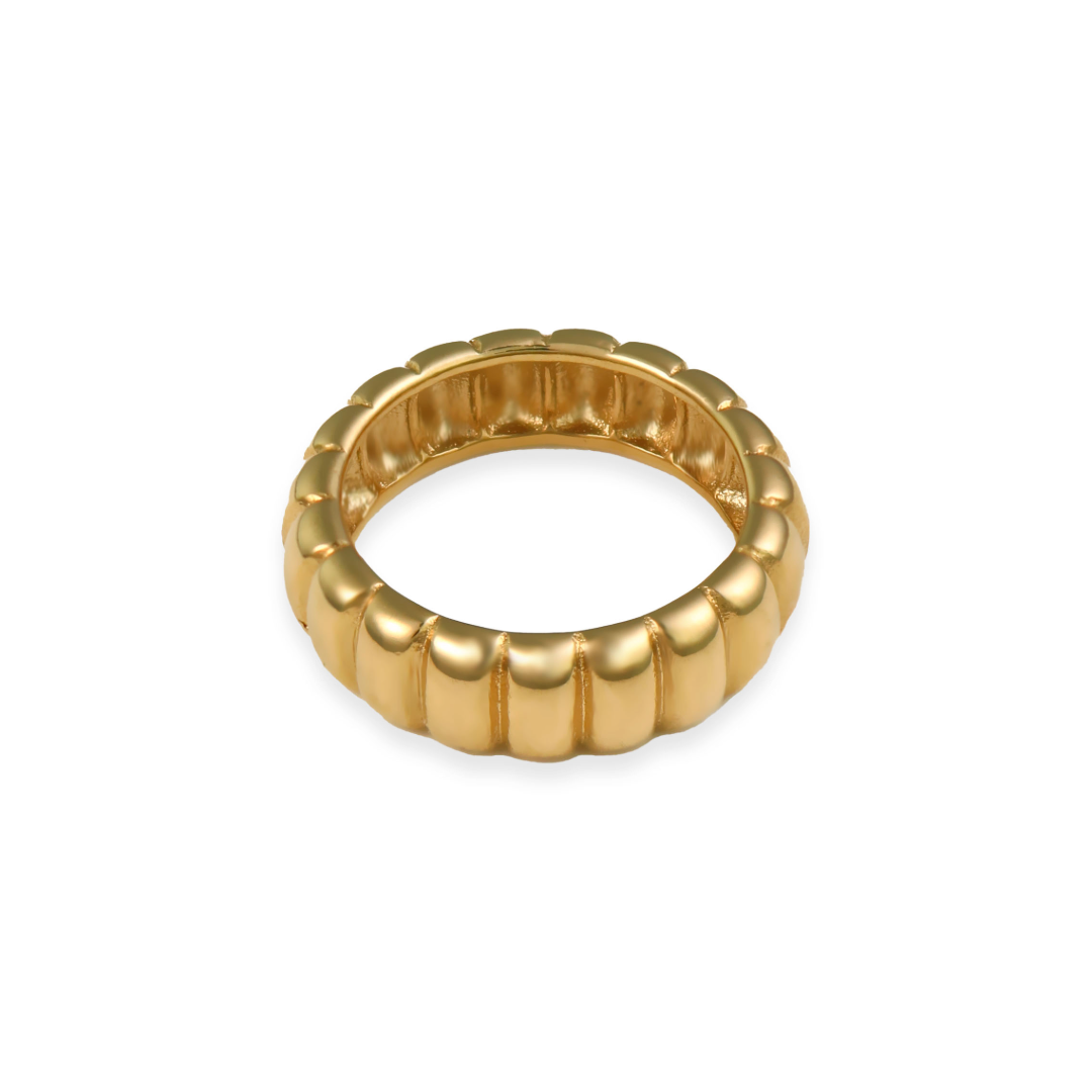 Women’s Chunky Ribbed Ring – Modern Labyrinth Textured Design-Rings-Admires Jewellery-16-Gold-Admires Jewellery