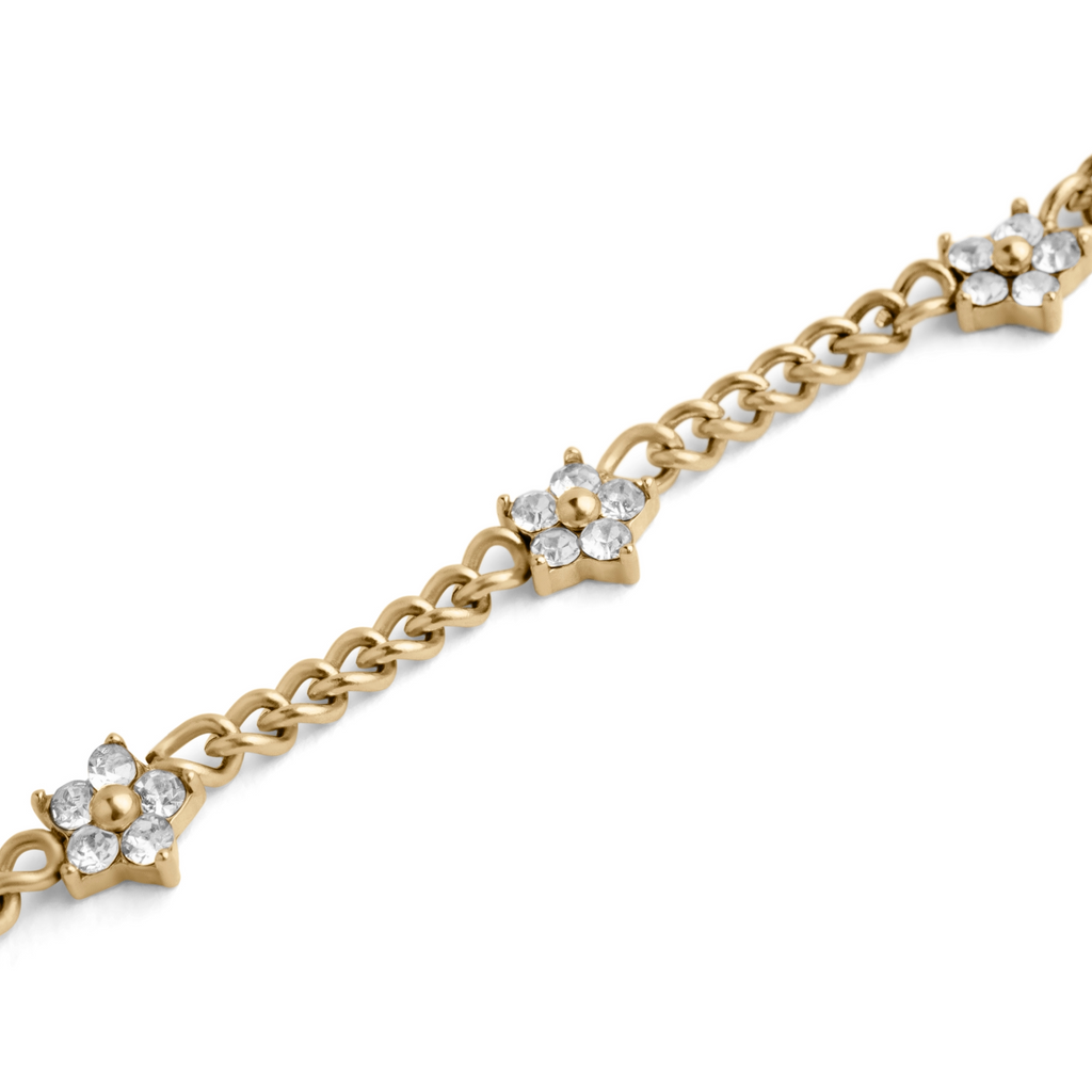 Women’s Gemstone Flower Charm Bracelet – Elegant Nola Design in Stainless Steel-Bracelets-Admires Jewellery-Admires Jewellery