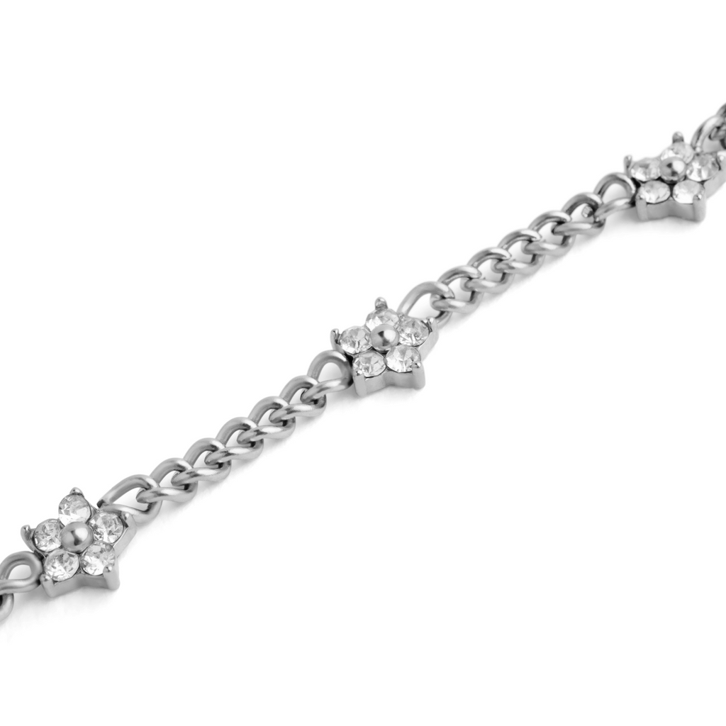 Women’s Gemstone Flower Charm Bracelet – Elegant Nola Design in Stainless Steel-Bracelets-Admires Jewellery-Admires Jewellery