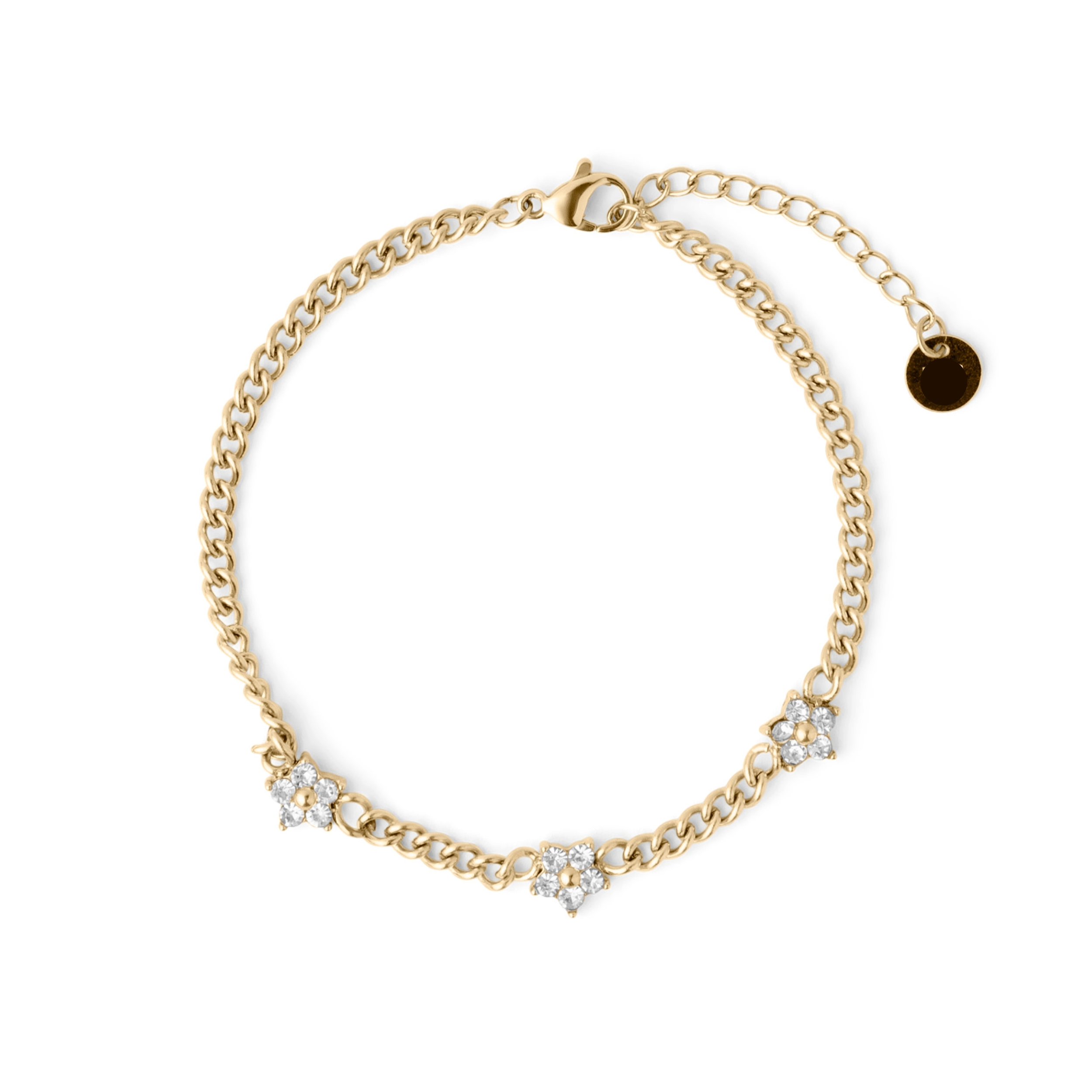 Women’s Gemstone Flower Charm Bracelet – Elegant Nola Design in Stainless Steel-Bracelets-Admires Jewellery-Gold-Admires Jewellery