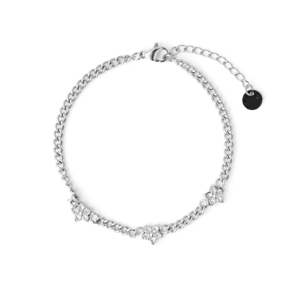 Women’s Gemstone Flower Charm Bracelet – Elegant Nola Design in Stainless Steel-Bracelets-Admires Jewellery-Silver-Admires Jewellery