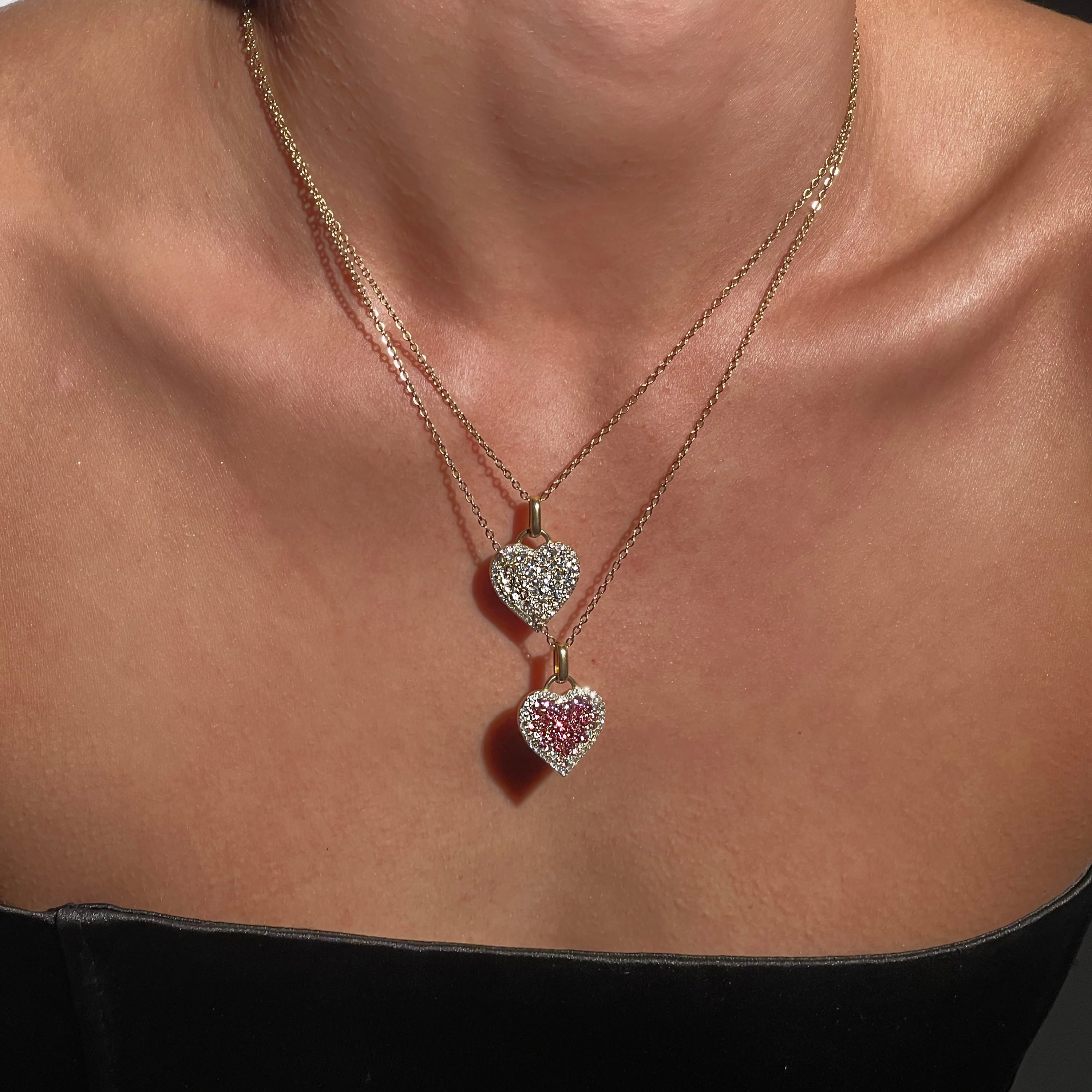 Women’s Heart Pendant Necklace with Pink and White Stones – Blush Tone-Necklace-Admires Jewellery-Admires Jewellery
