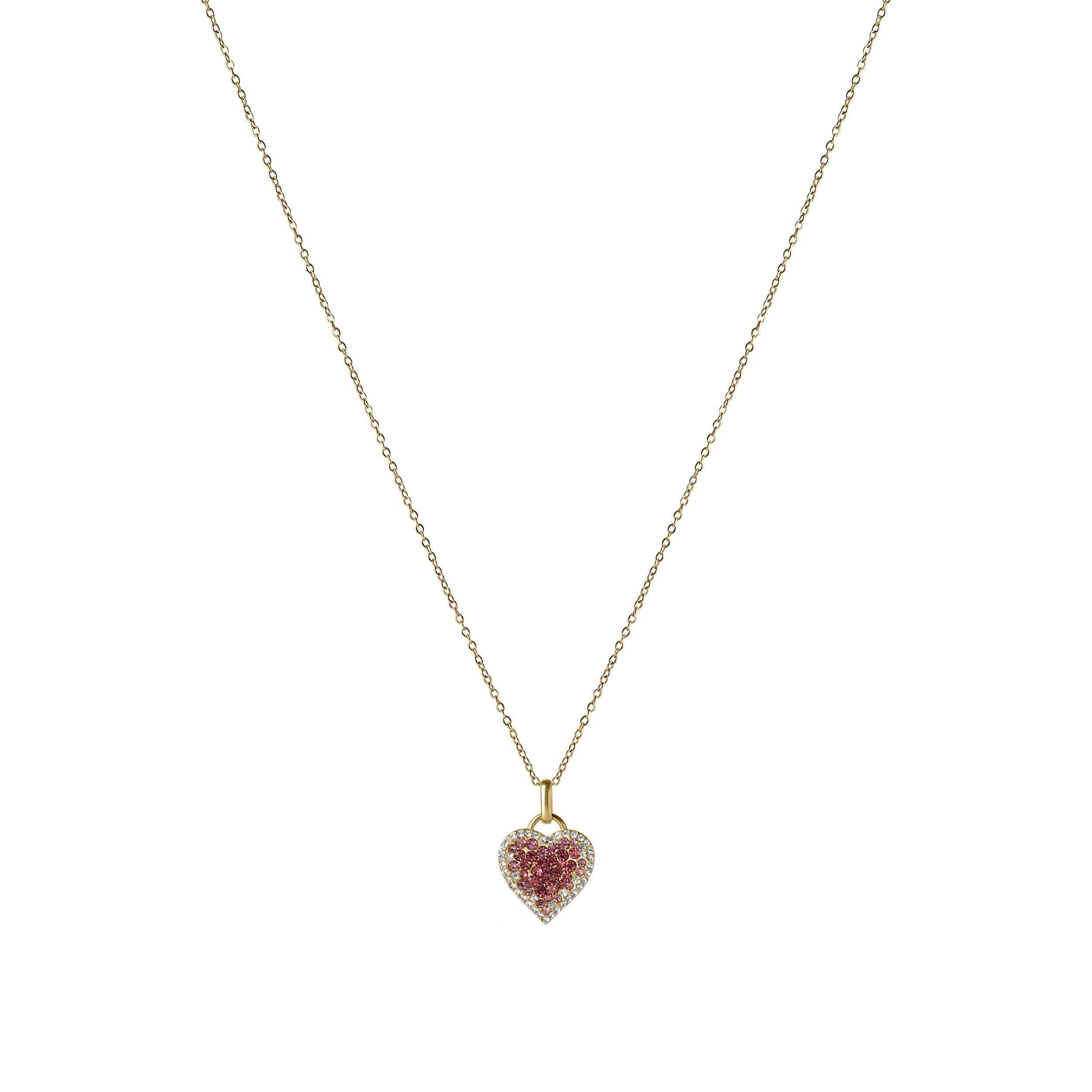 Women’s Heart Pendant Necklace with Pink and White Stones – Blush Tone-Necklace-Admires Jewellery-Gold-Admires Jewellery