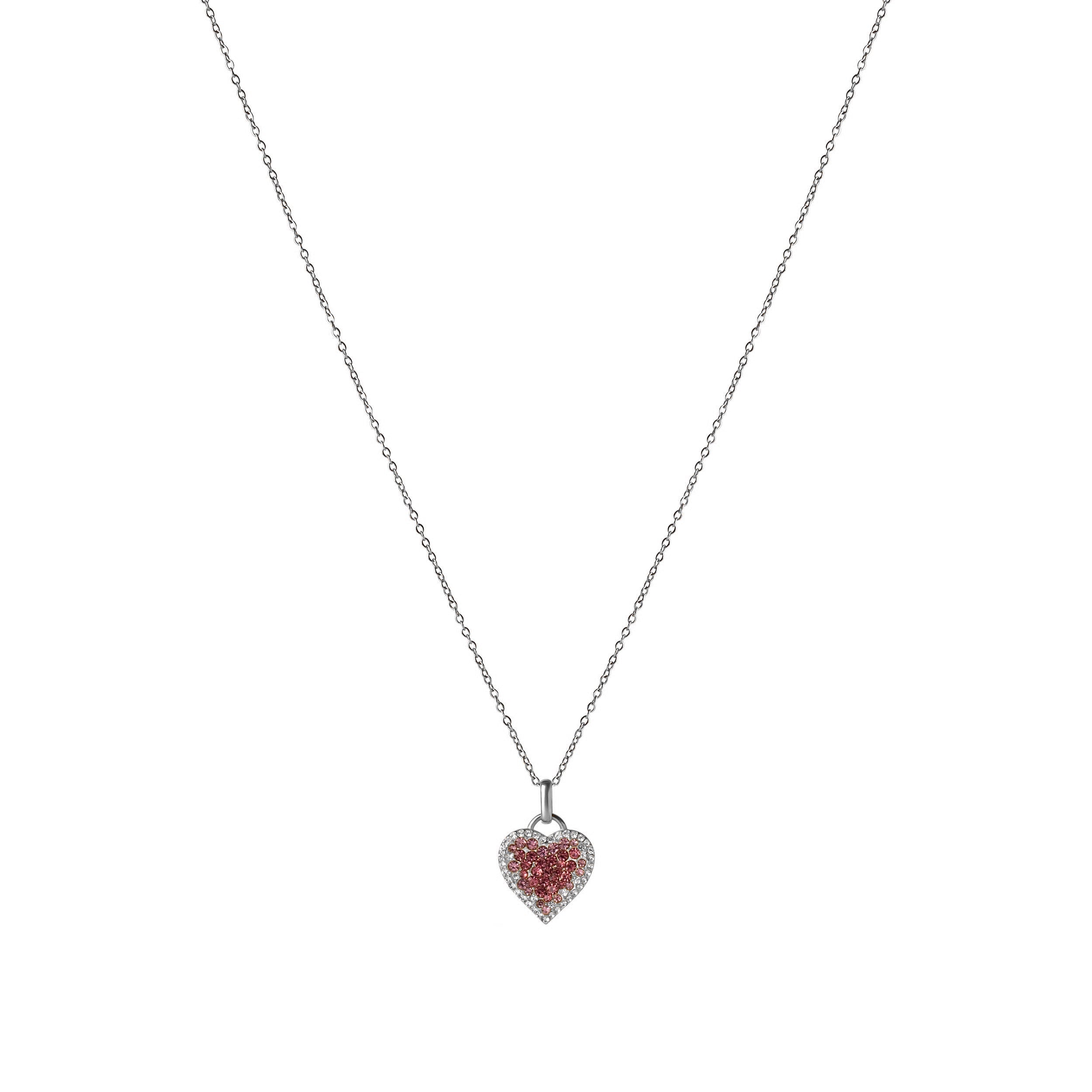 Women’s Heart Pendant Necklace with Pink and White Stones – Blush Tone-Necklace-Admires Jewellery-Silver-Admires Jewellery
