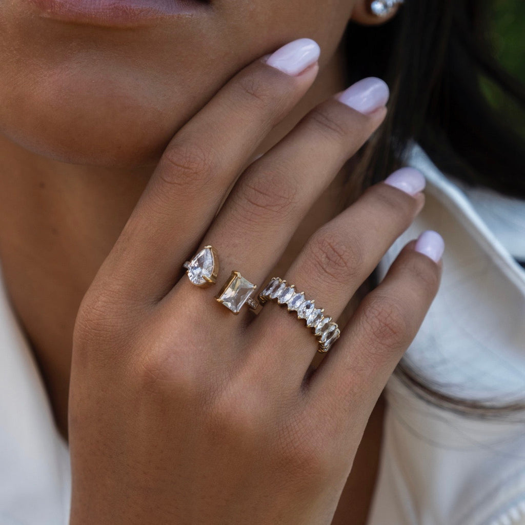 Women’s Marquise-Cut Band Ring – Vintage Glam Design in Stainless Steel-Rings-Admires Jewellery-Admires Jewellery