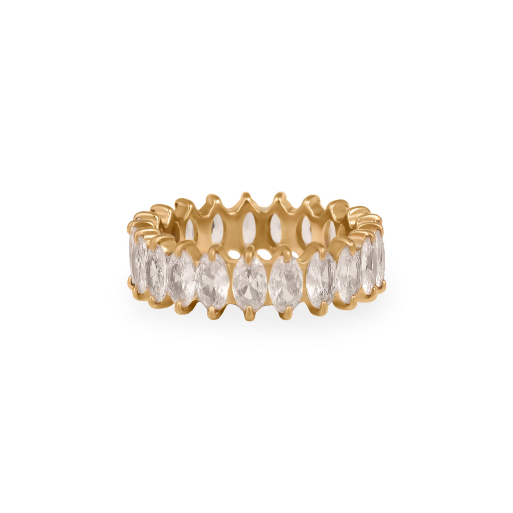 Women’s Marquise-Cut Band Ring – Vintage Glam Design in Stainless Steel-Rings-Admires Jewellery-16-Gold-Admires Jewellery