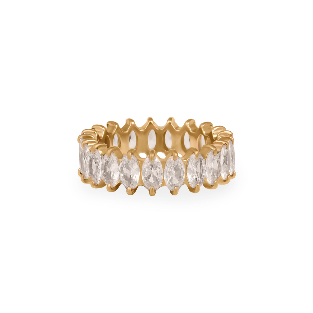 Women’s Marquise-Cut Band Ring – Vintage Glam Design in Stainless Steel-Rings-Admires Jewellery-16-Gold-Admires Jewellery