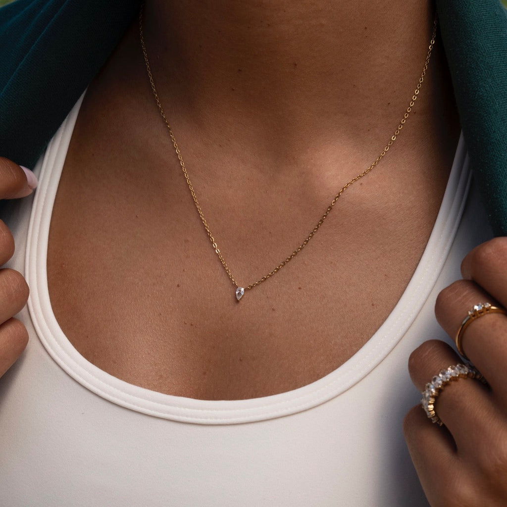 Women’s Pear-Shaped Pendant Necklace – Minimal Elegant Teardrop Design-Necklaces-Admires Jewellery-Admires Jewellery