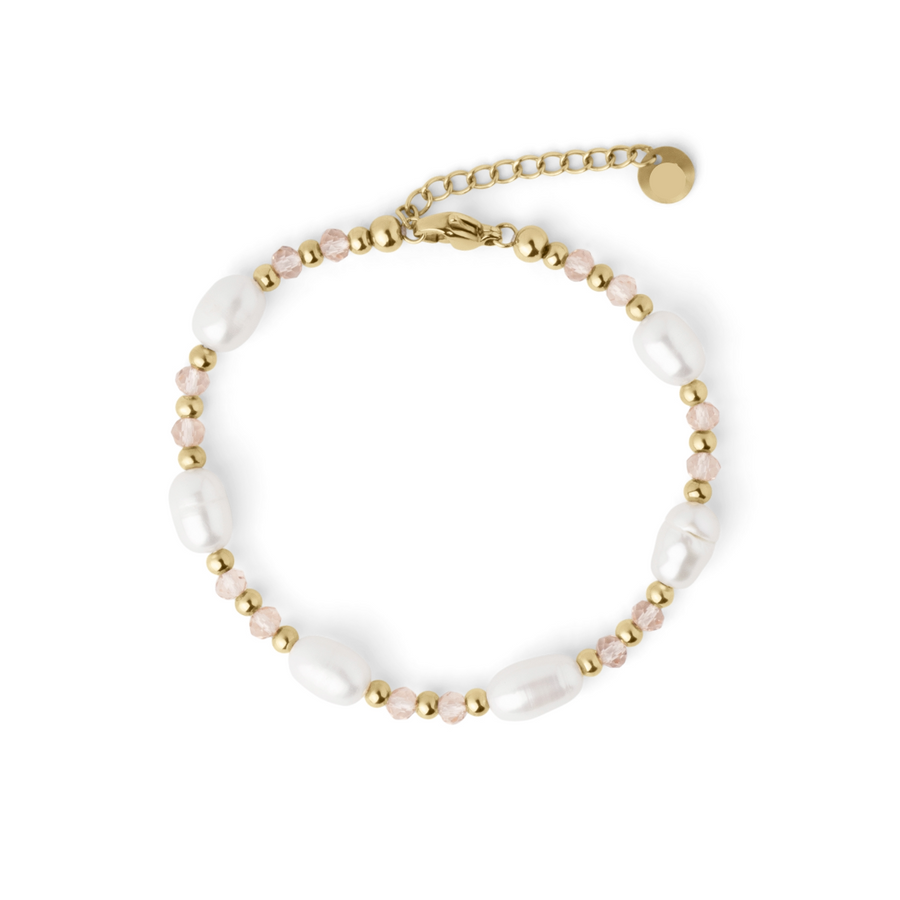 Women’s Pearl and Pink Beaded Bracelet – Elegant Blushing Beauty Design-Bracelets-Admires Jewellery-Gold-Admires Jewellery