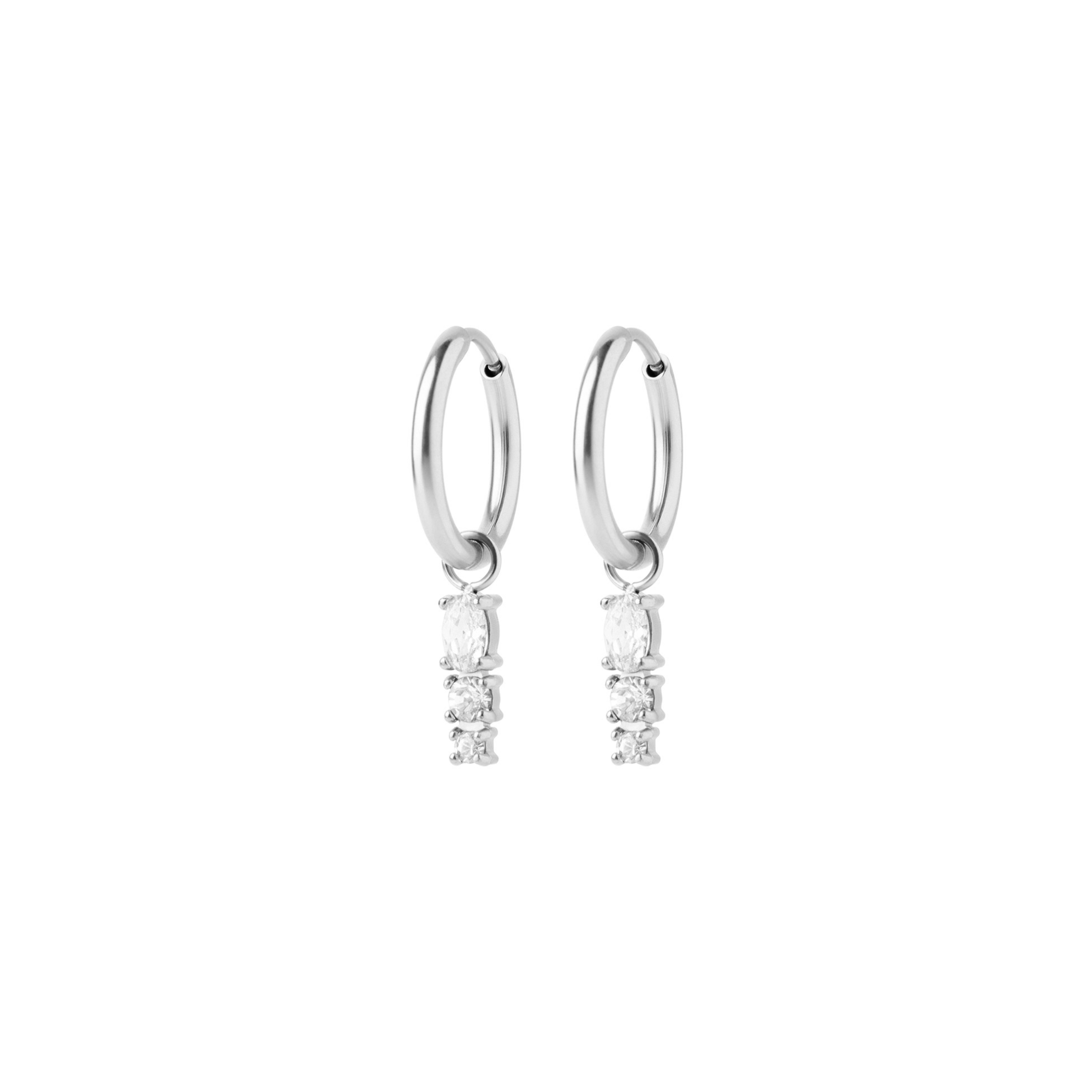 Women’s Small Hoop Earrings with Stone Pendant-Earrings-Admires Jewellery-Silver-Admires Jewellery