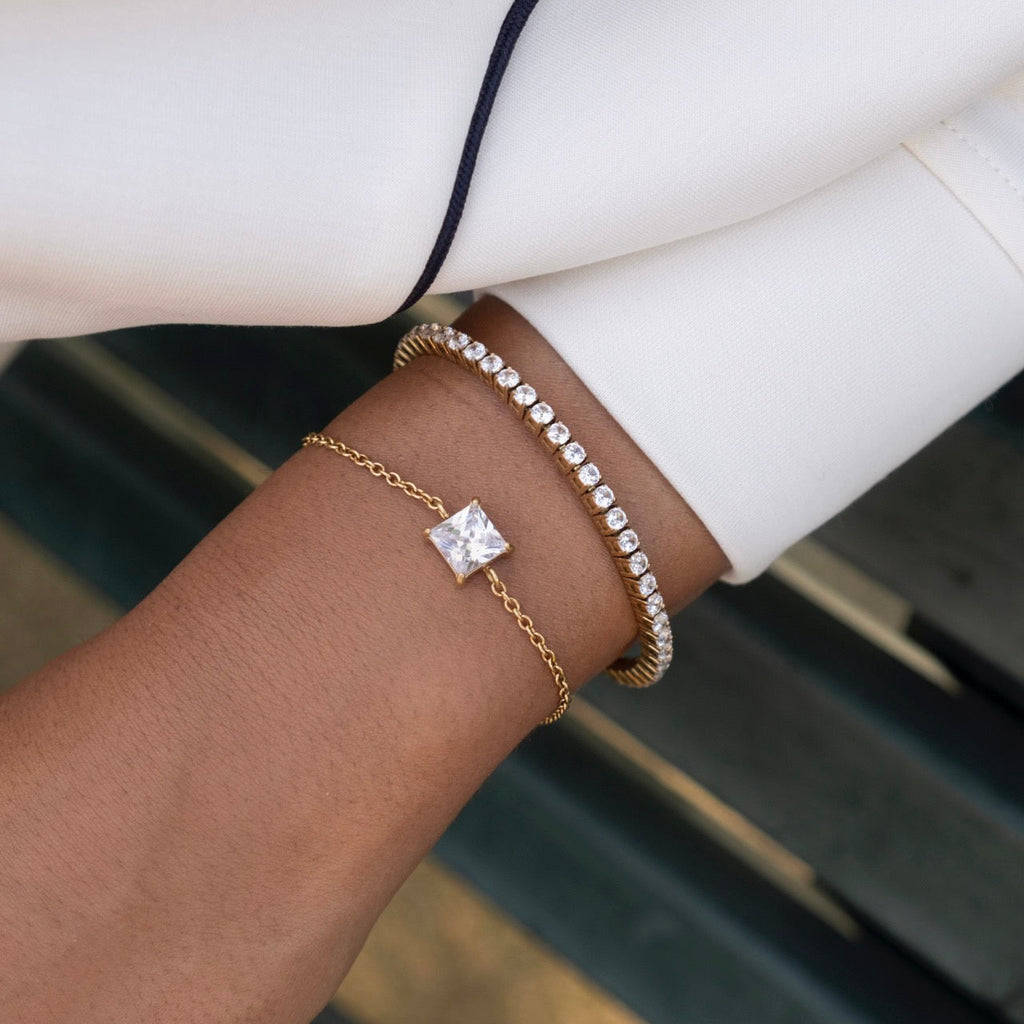 Women’s Square Stone Charm Bracelet – Elegant Royalty Design in Stainless Steel-Bracelets-Admires Jewellery-Admires Jewellery