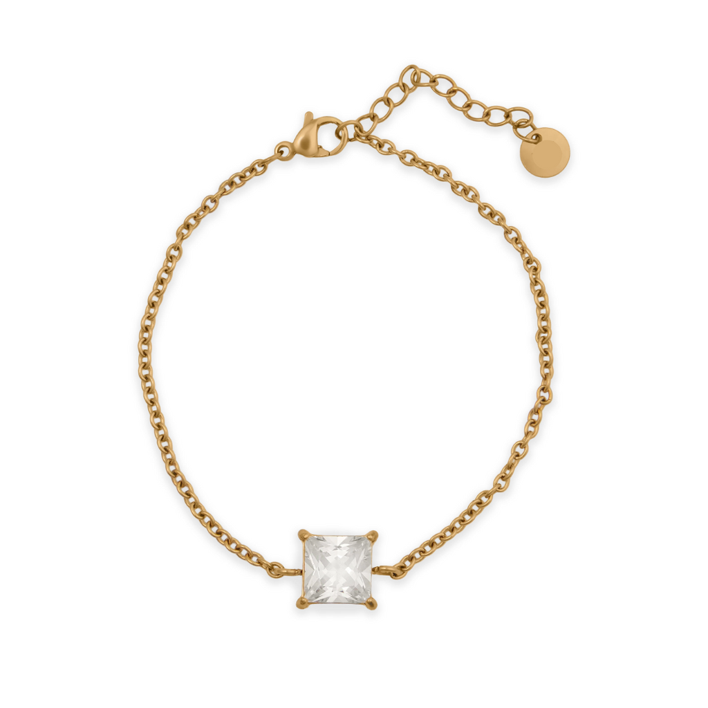 Women’s Square Stone Charm Bracelet – Elegant Royalty Design in Stainless Steel-Bracelets-Admires Jewellery-Gold-Admires Jewellery
