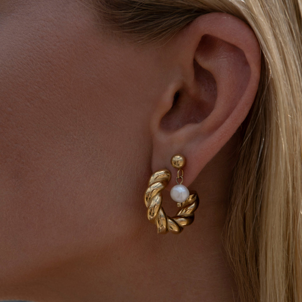 Women’s Twisted Hoop Drop Earrings – Shiny Design in Stainless Steel-Earrings-Admires Jewellery-Admires Jewellery