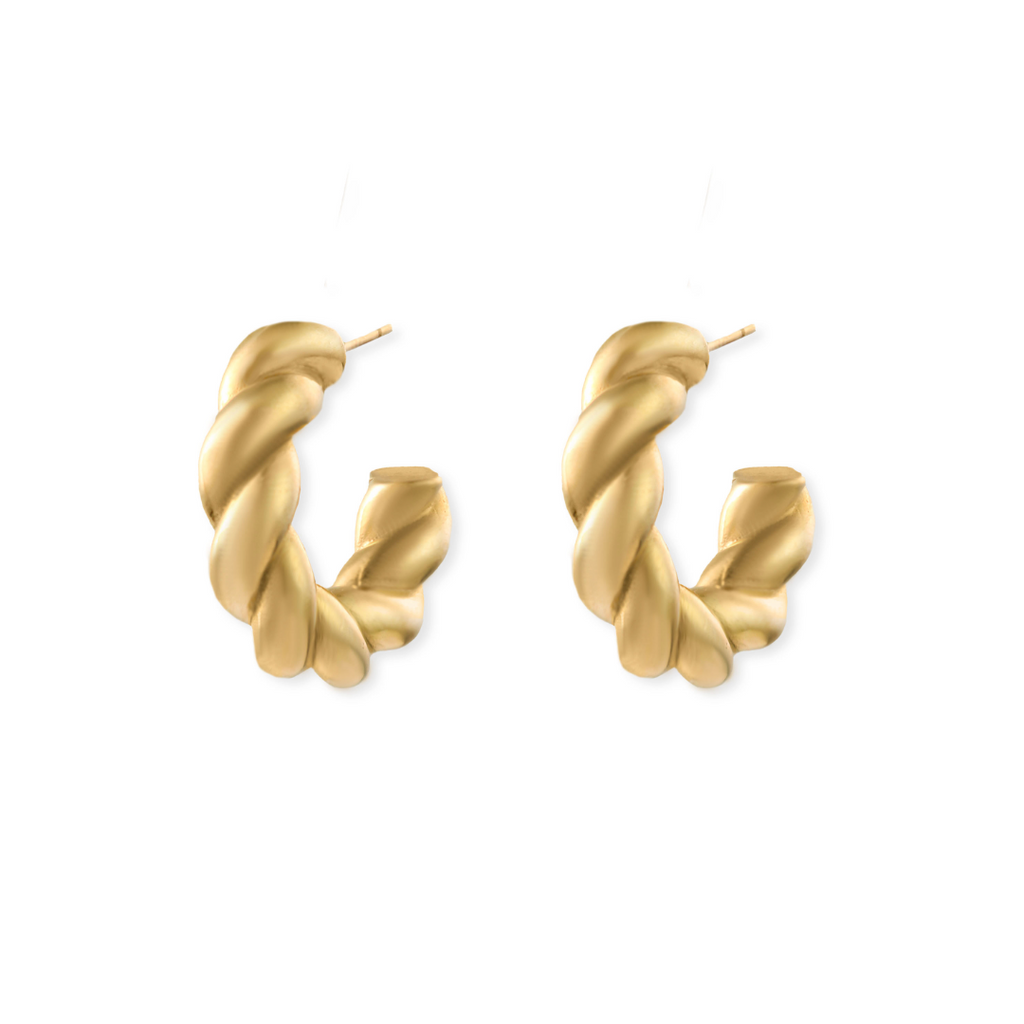 Women’s Twisted Hoop Drop Earrings – Shiny Design in Stainless Steel-Earrings-Admires Jewellery-Gold-Admires Jewellery