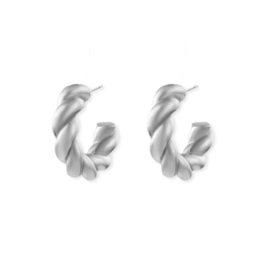 Women’s Twisted Hoop Drop Earrings – Shiny Design in Stainless Steel-Earrings-Admires Jewellery-Silver-Admires Jewellery