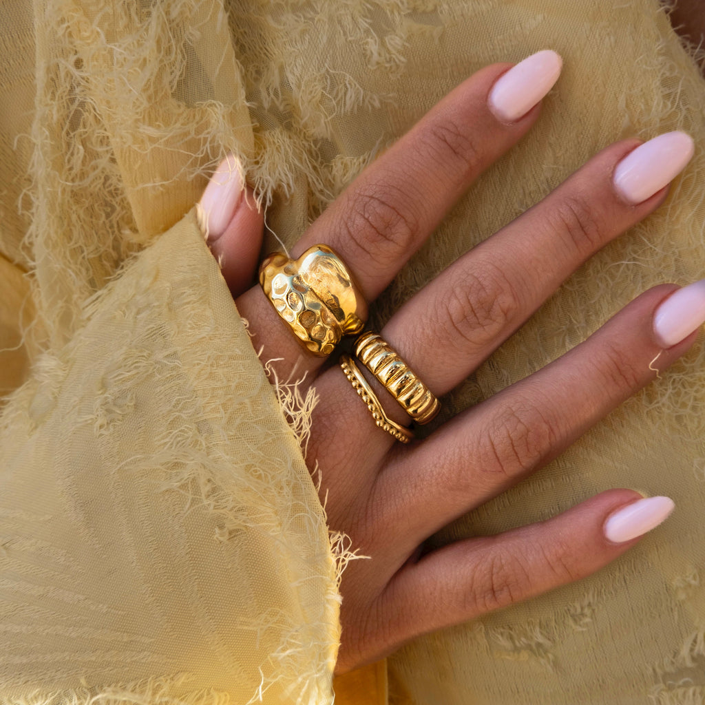 Women’s V-Shaped Beaded Ring – Minimalist Illusion Design in Stainless Steel-Rings-Admires Jewellery-Admires Jewellery