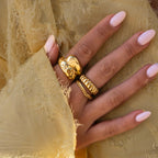 Women’s V-Shaped Beaded Ring – Minimalist Illusion Design in Stainless Steel-Rings-Admires Jewellery-Admires Jewellery