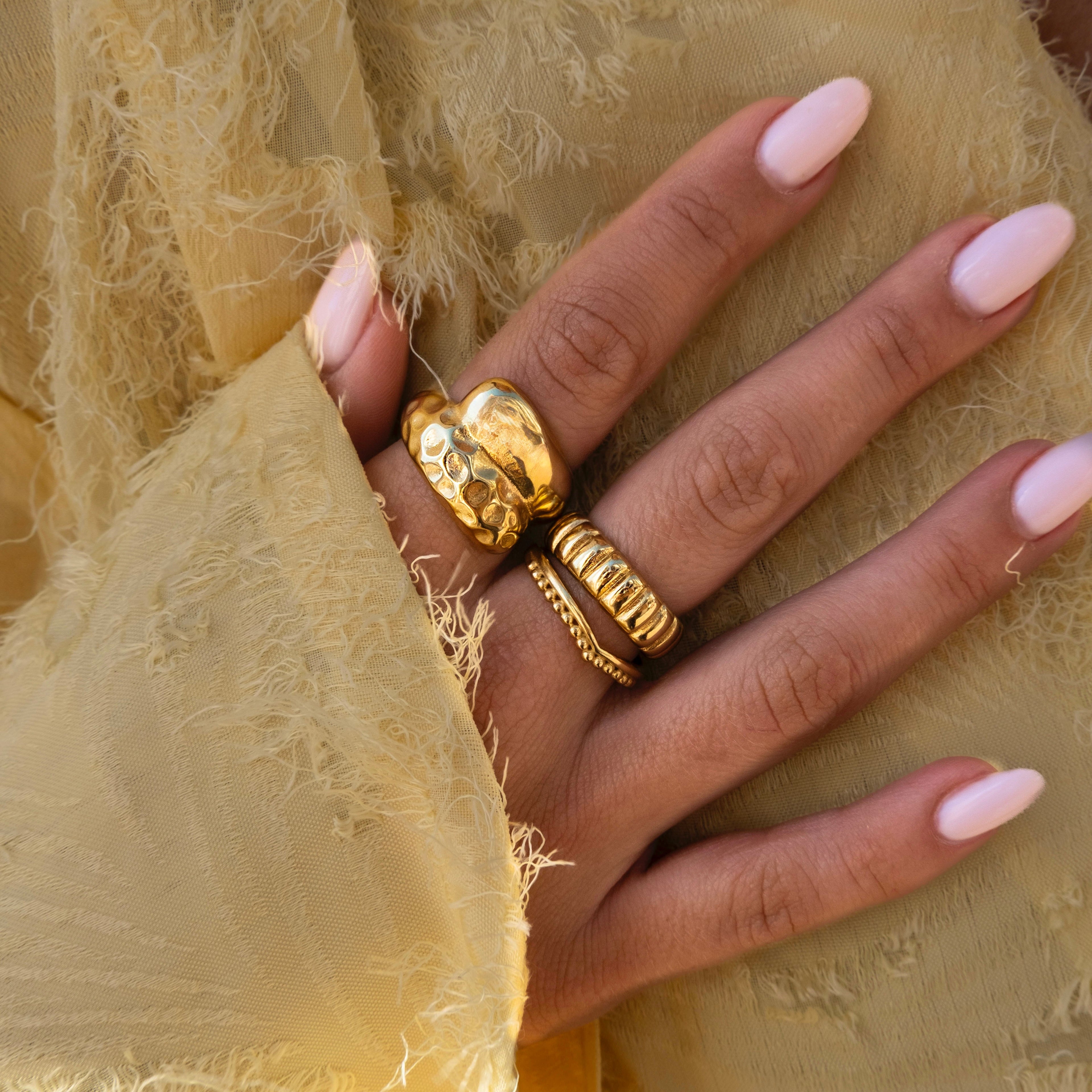 Women’s V-Shaped Beaded Ring – Minimalist Illusion Design in Stainless Steel-Rings-Admires Jewellery-Admires Jewellery