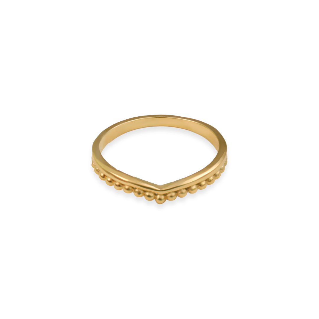Women’s V-Shaped Beaded Ring – Minimalist Illusion Design in Stainless Steel-Rings-Admires Jewellery-16-Gold-Admires Jewellery