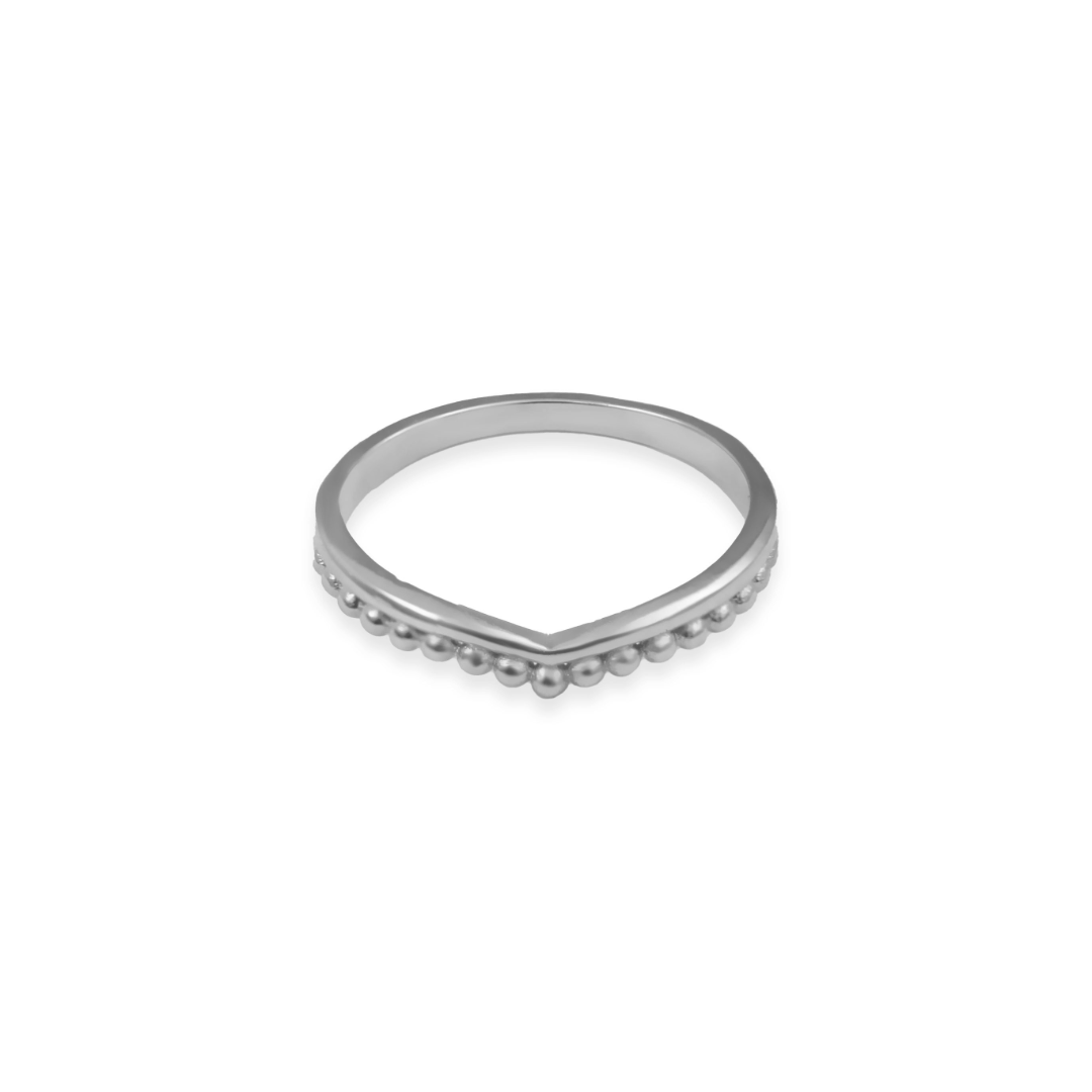 Women’s V-Shaped Beaded Ring – Minimalist Illusion Design in Stainless Steel-Rings-Admires Jewellery-16-Silver-Admires Jewellery