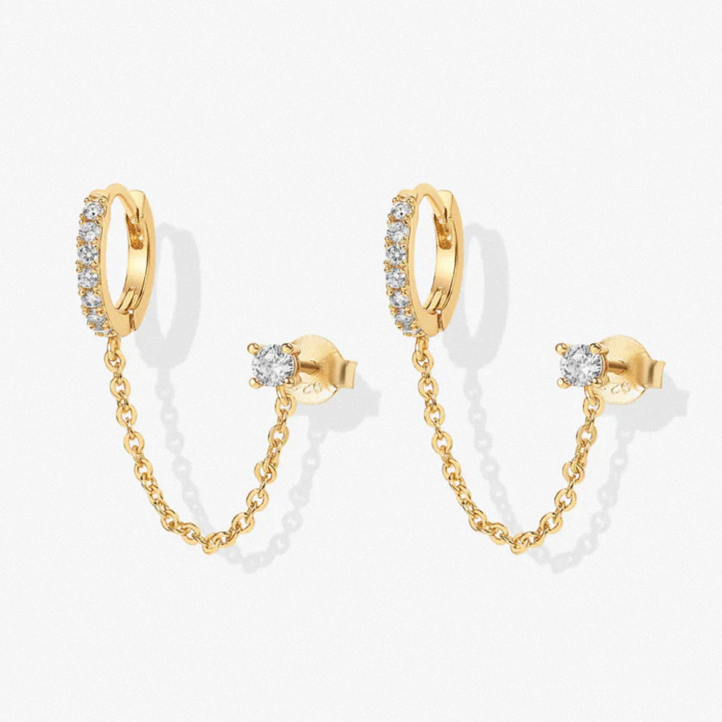 Gold dual chain hoop earrings – front view