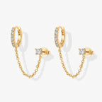 Gold dual chain hoop earrings – front view