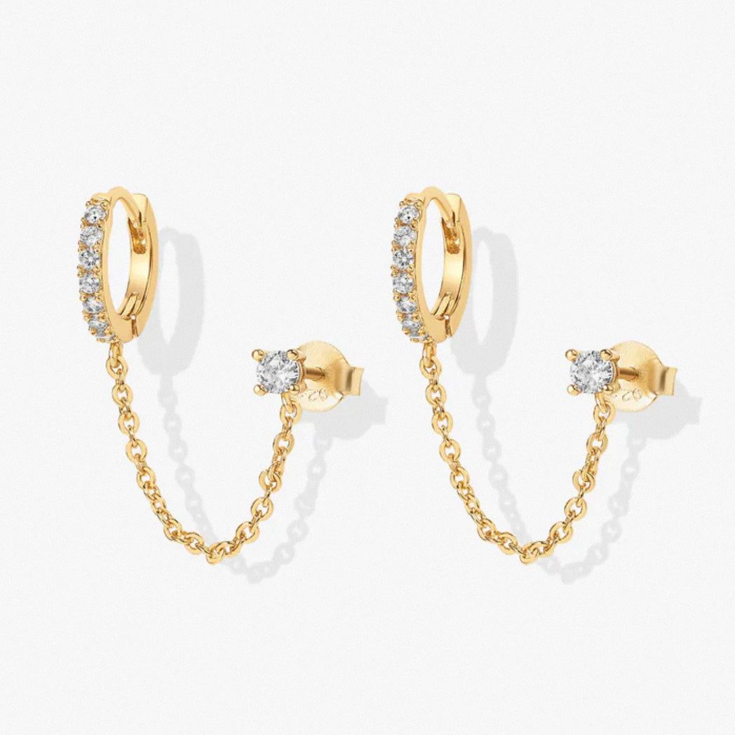 Gold dual chain hoop earrings – front view