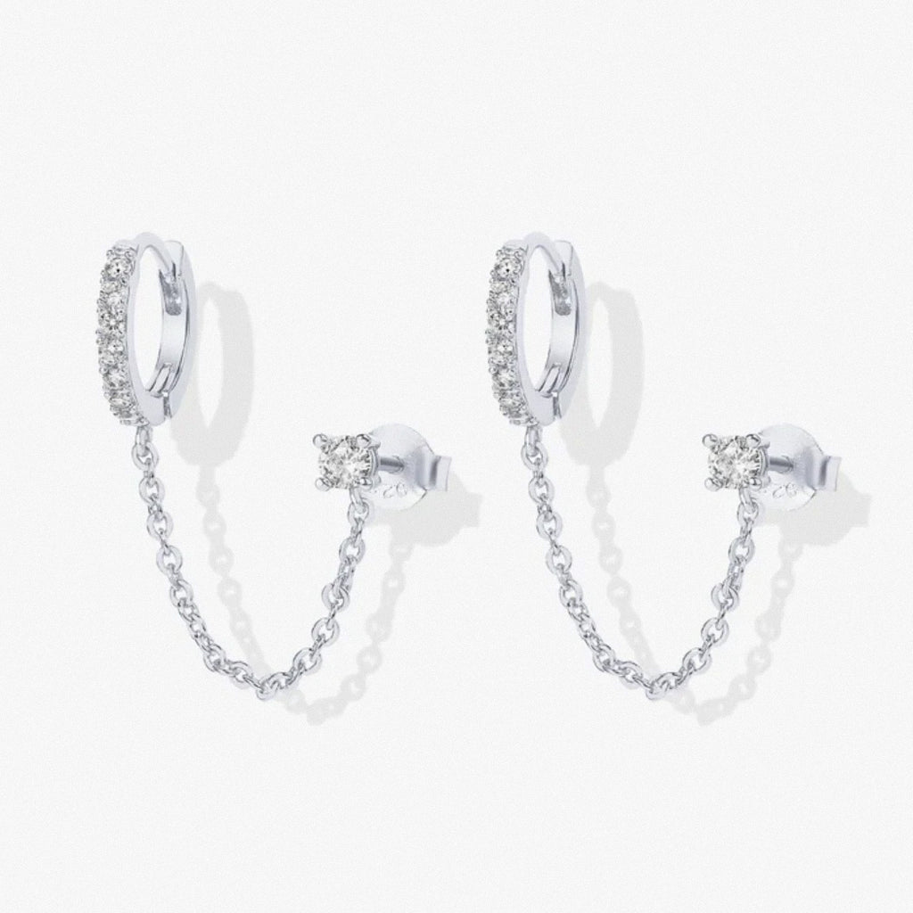 Silver dual chain hoop earrings – front view