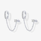 Silver dual chain hoop earrings – front view