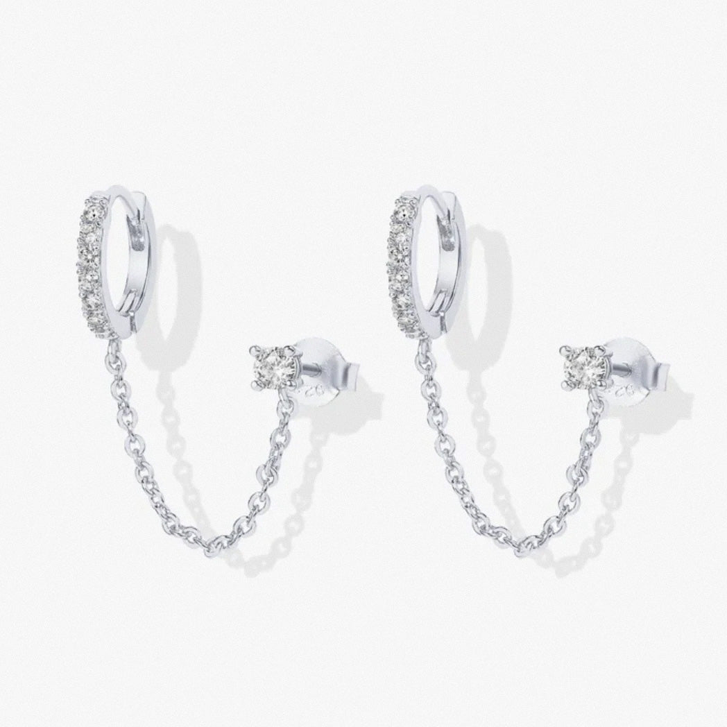Silver dual chain hoop earrings – front view