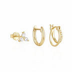 gold minimalist earring set with hoops and stud