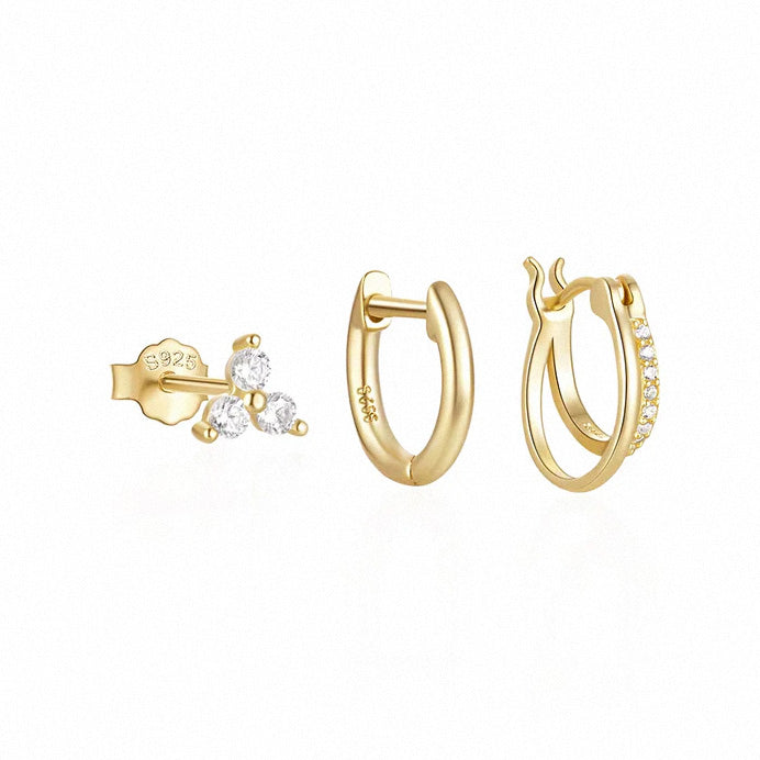 gold minimalist earring set with hoops and stud