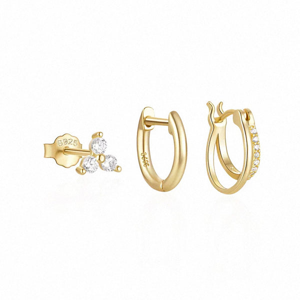 gold minimalist earring set with hoops and stud