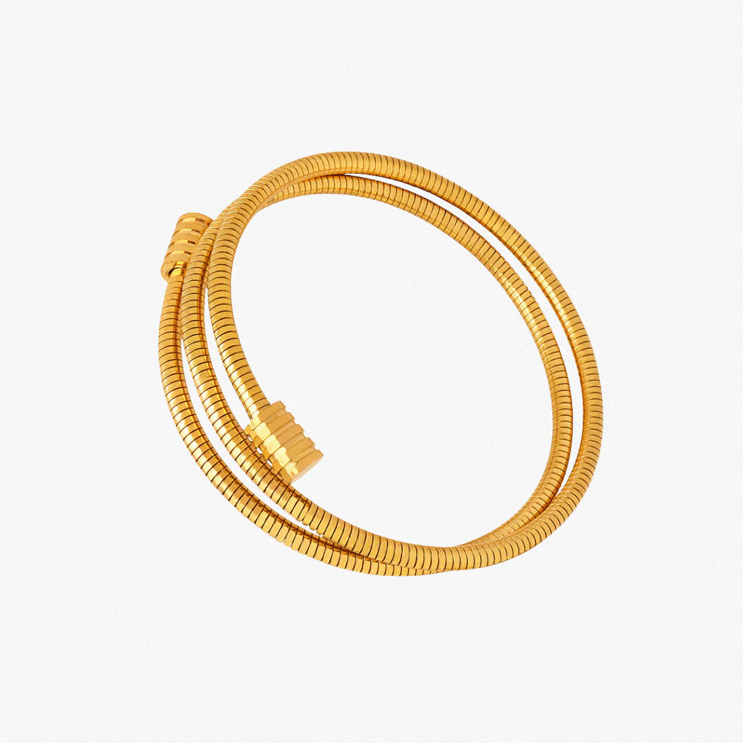 Gold twisted coil stainless steel bangle bracelet