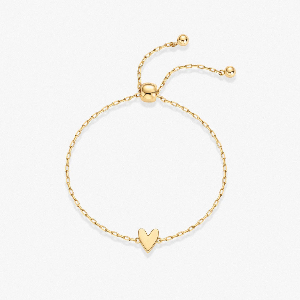 Minimal gold hollow heart bracelet with an adjustable slider clasp