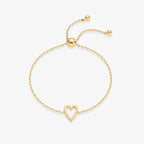 Minimal gold solid heart bracelet with adjustable slider fit