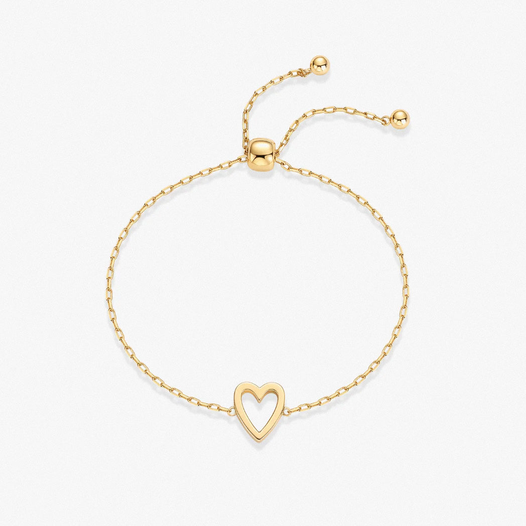 Minimal gold solid heart bracelet with adjustable slider fit