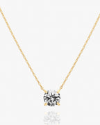 Gold solitaire pendant necklace with cubic zirconia on delicate chain.