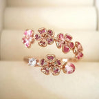 Multi-flower pink blossom open ring in rose gold with sparkling stones