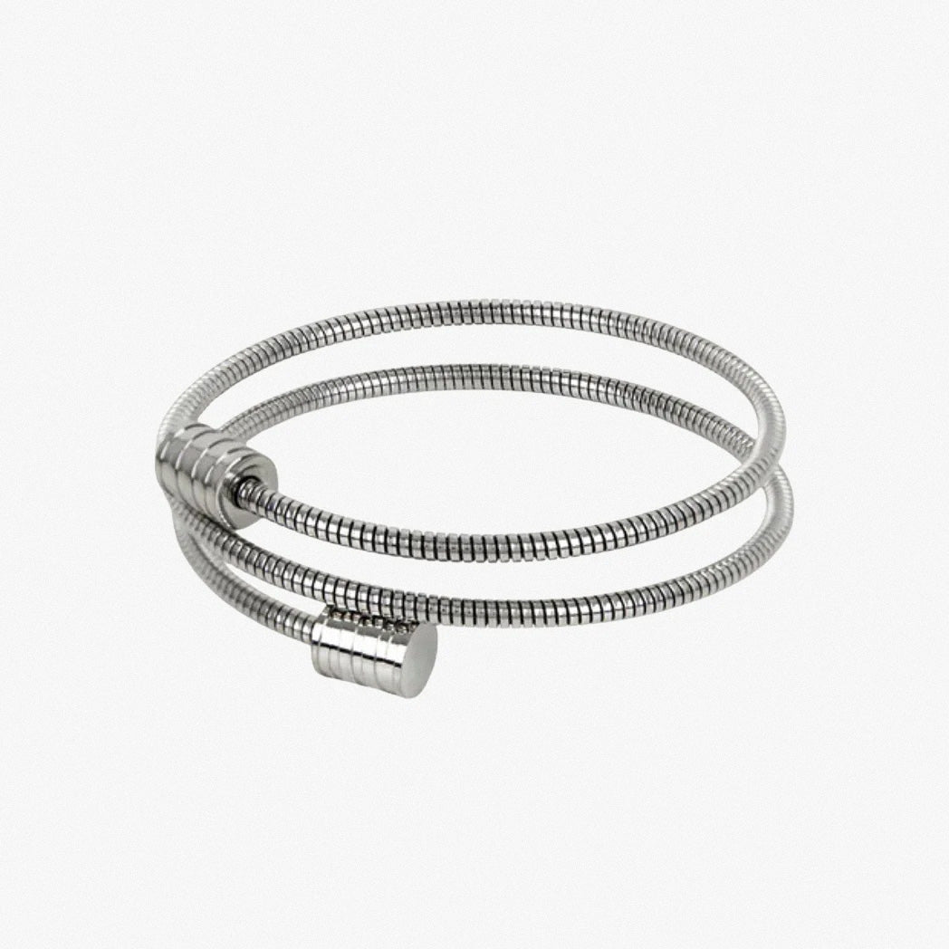 Silver twisted coil stainless steel bangle bracelet