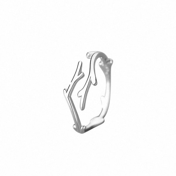 Sterling silver adjustable open band ring with branch design