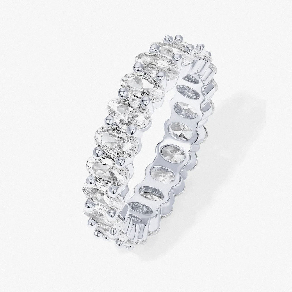 White Gold oval-cut eternity band ring with cubic zirconia stones